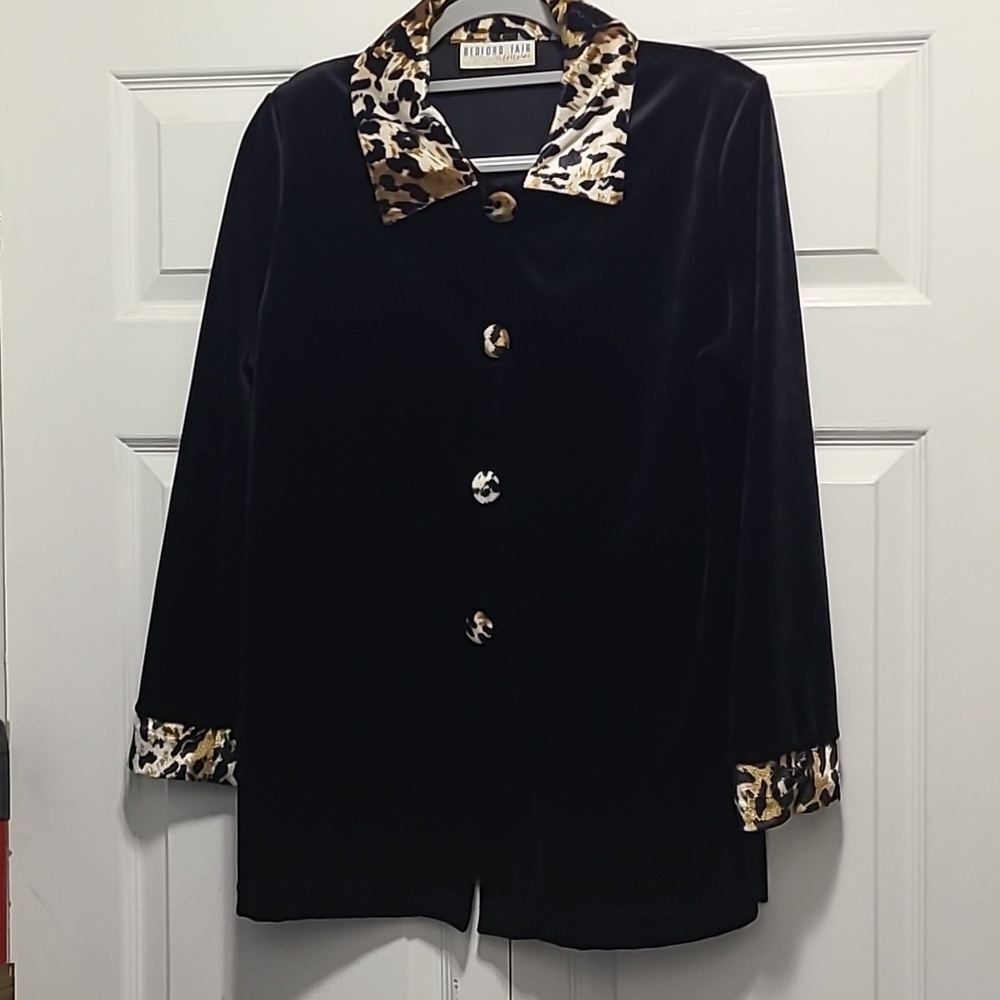 Vtg Velvet Black Leopard Print Long Sleeve